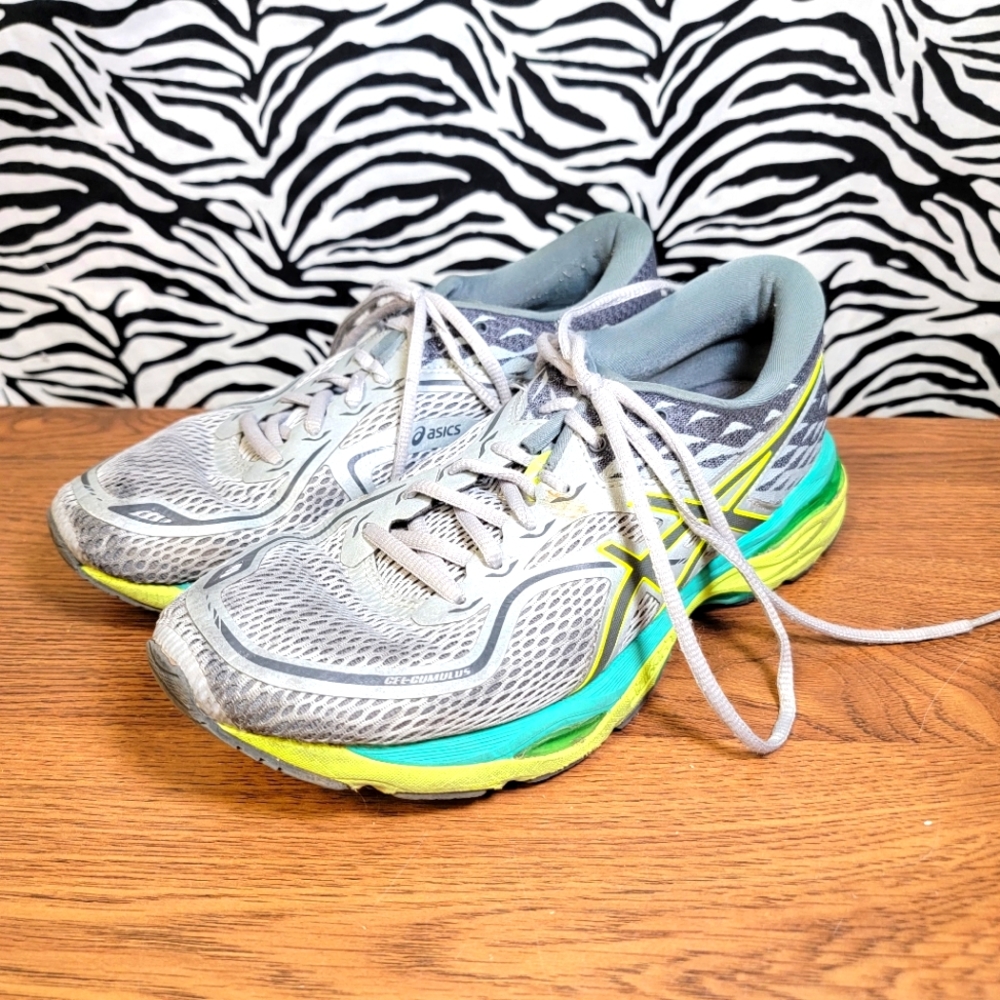 AUC99 0510 Womens Sz. 9 Gray Grey Teal Yellow Asics Running Shoes PrevOwn0